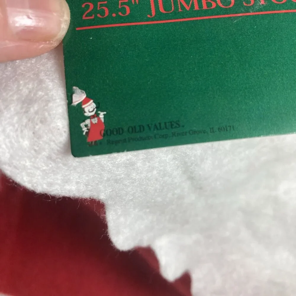 Vintage Large Red Felt Stockings 25.5” Set Of 3 Snowman Trees With Tags NOS